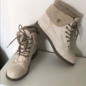 White Mountain Beige Combat Boots with Knit Cuff